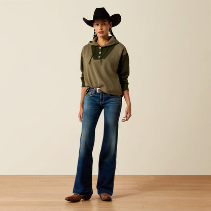 Ariat Women's Bozeman Ivy Green Concho Button Front Sweater Hoodie 10079326