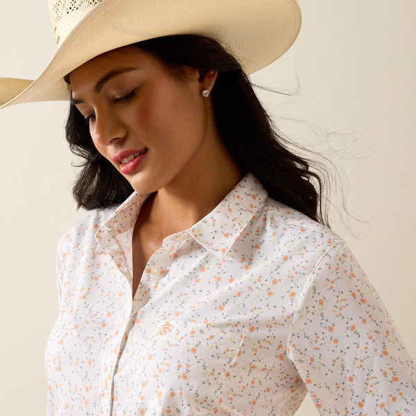 Ariat Women's Kirby Pro White Cornhusk Floral Print Button Long Sleeve Western Shirt 10073505