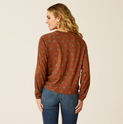 Ariat Women's Rust Della Twist Cattle Brand Long Sleeve Tee 10052651