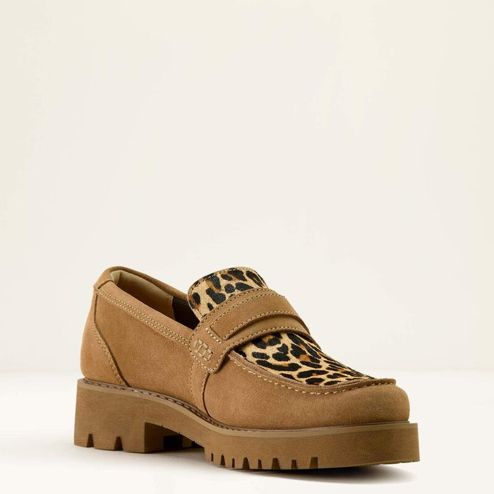 Ariat Women's Stratford Tan Leopard Print Hair-On Lug Loafer Casual Shoe 10063941
