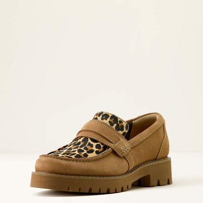 Ariat Women's Stratford Tan Leopard Print Hair-On Lug Loafer Casual Shoe 10063941