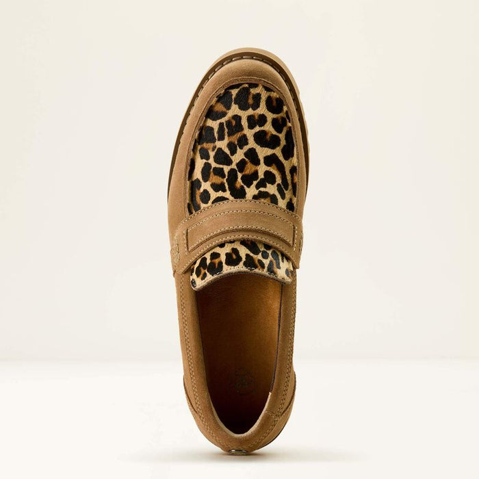 Ariat Women's Stratford Tan Leopard Print Hair-On Lug Loafer Casual Shoe 10063941