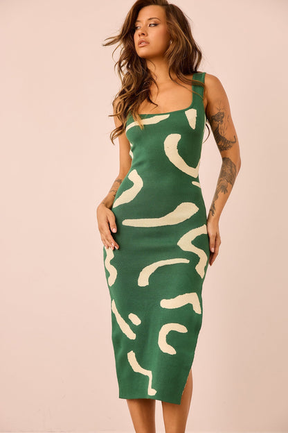 Attached Knit Midi Dress - Forest Green