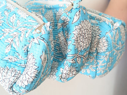 Azure Bloom Quilted Cosmetic Bag (3 Sizes, Sold Individually)