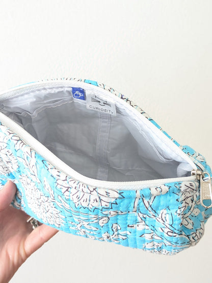 Azure Bloom Quilted Cosmetic Bag (3 Sizes, Sold Individually)