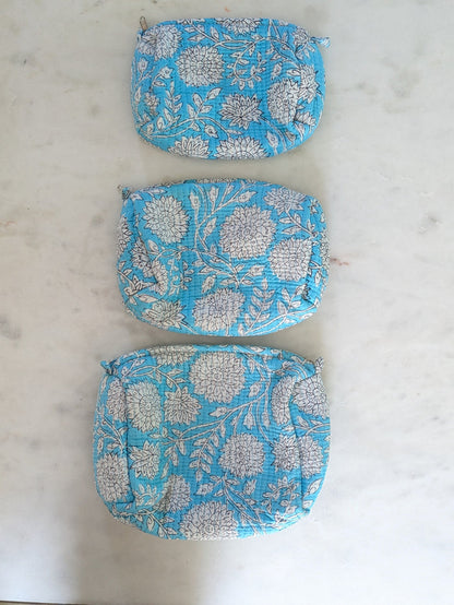 Azure Bloom Quilted Cosmetic Bag (3 Sizes, Sold Individually)