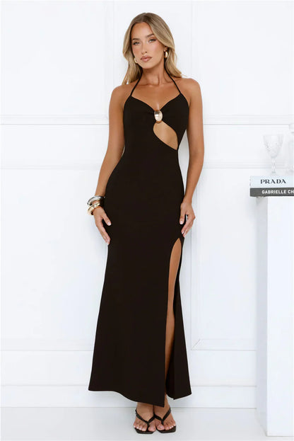 No Drama Here Halter Maxi Dress Black