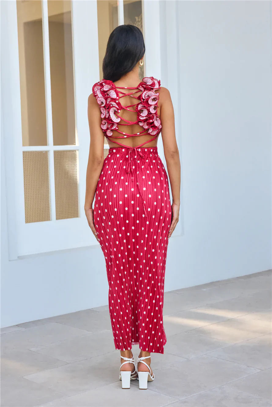 Romance Here Plisse Maxi Dress Red