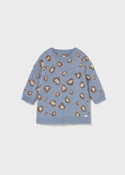 Baby Knit Dress - Sky Blue Heather Leopard