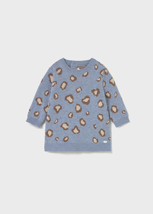 Baby Knit Dress - Sky Blue Heather Leopard