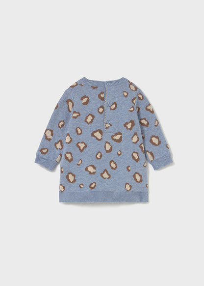 Baby Knit Dress - Sky Blue Heather Leopard