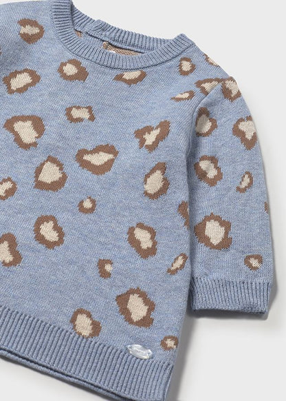 Baby Knit Dress - Sky Blue Heather Leopard