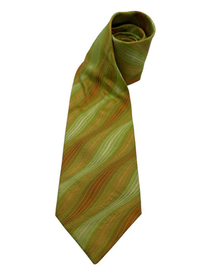 Barneys New York Silk Necktie in Olive & Copper Wave Pattern – Excellent Pre-Owned Condition