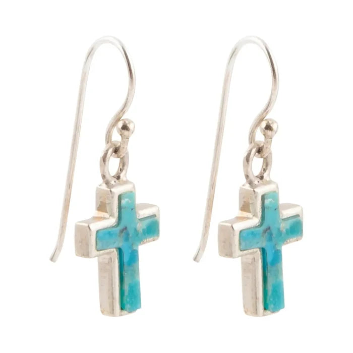 Barse Jewelry Touch of Blue Turquoise Silver Cross Earrings REPLE02T01P