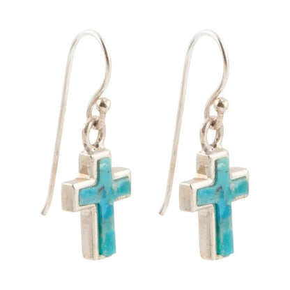 Barse Jewelry Touch of Blue Turquoise Silver Cross Earrings REPLE02T01P