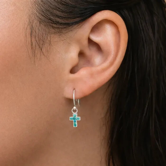 Barse Jewelry Touch of Blue Turquoise Silver Cross Earrings REPLE02T01P
