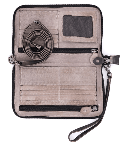 Bed Stu Templeton II Black Grey Rustic Leather Small Crossbody Purse A450195-BKGRRS