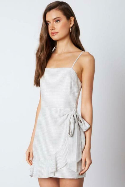 Laura Black and White Striped Ruffle Wrap Mini Dress