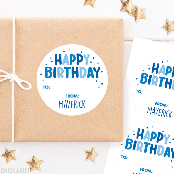 Blue Confetti Birthday Gift Labels