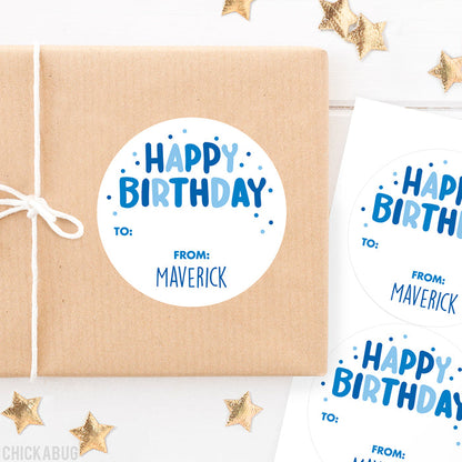 Blue Confetti Birthday Gift Labels