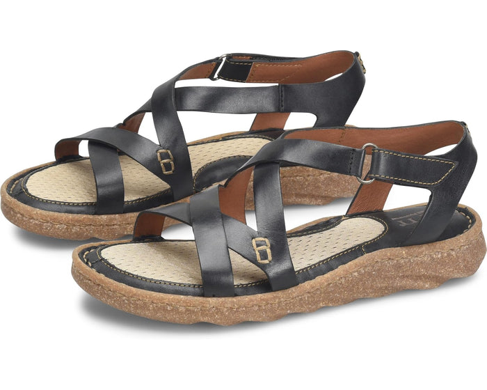 Born Women's Trinidad Sport Black Full Grain Leather Cross Strap Sandals BR0056803-BLK