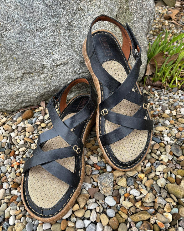 Born Women's Trinidad Sport Black Full Grain Leather Cross Strap Sandals BR0056803-BLK-Painted Cowgirl Western Store