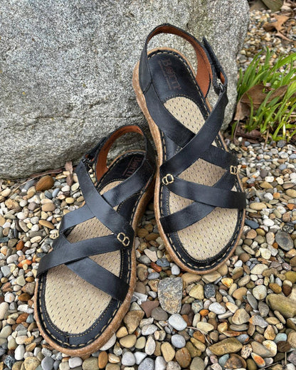 Born Women's Trinidad Sport Black Full Grain Leather Cross Strap Sandals BR0056803-BLK-Painted Cowgirl Western Store