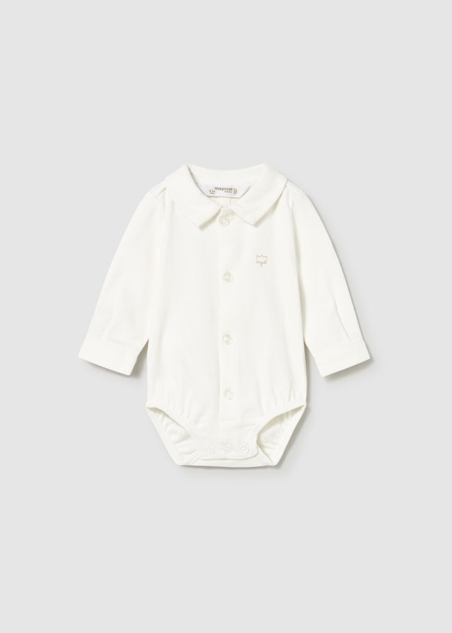 Boy Collared Shirt Bodysuit - White - Wee Bee Baby Boutique