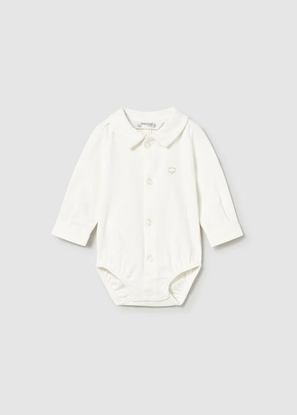 Boy Collared Shirt Bodysuit - White - Wee Bee Baby Boutique
