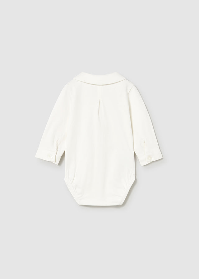 Boy Collared Shirt Bodysuit - White - Wee Bee Baby Boutique