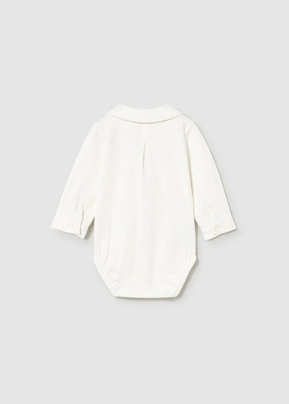 Boy Collared Shirt Bodysuit - White - Wee Bee Baby Boutique