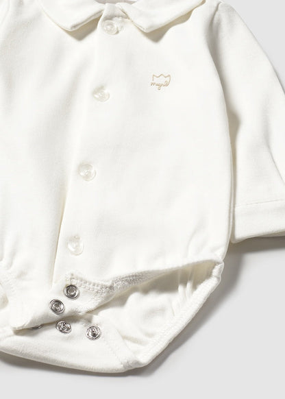 Boy Collared Shirt Bodysuit - White - Wee Bee Baby Boutique