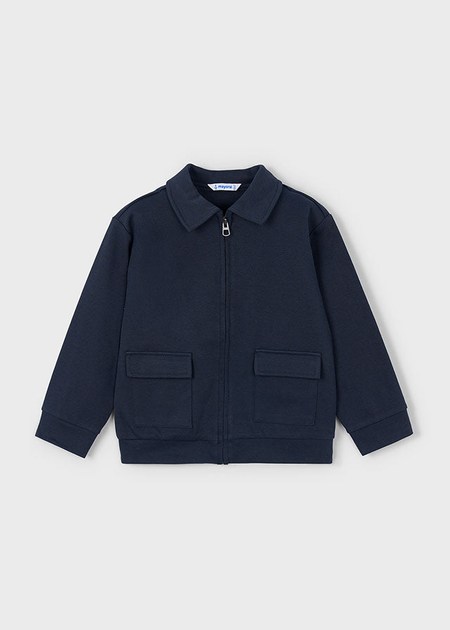 Boy Polo Collared Knit Jacket - Navy - Wee Bee Baby Boutique