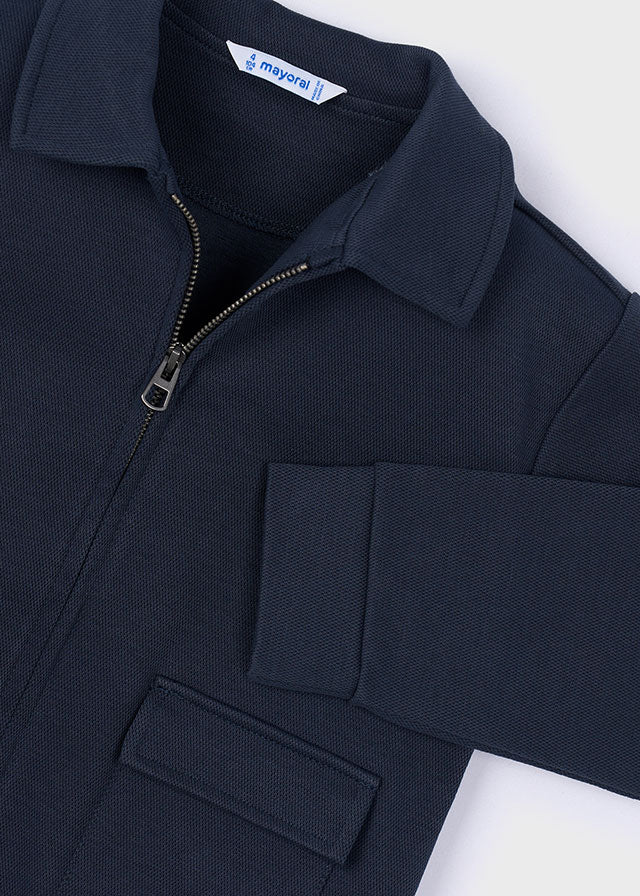Boy Polo Collared Knit Jacket - Navy - Wee Bee Baby Boutique