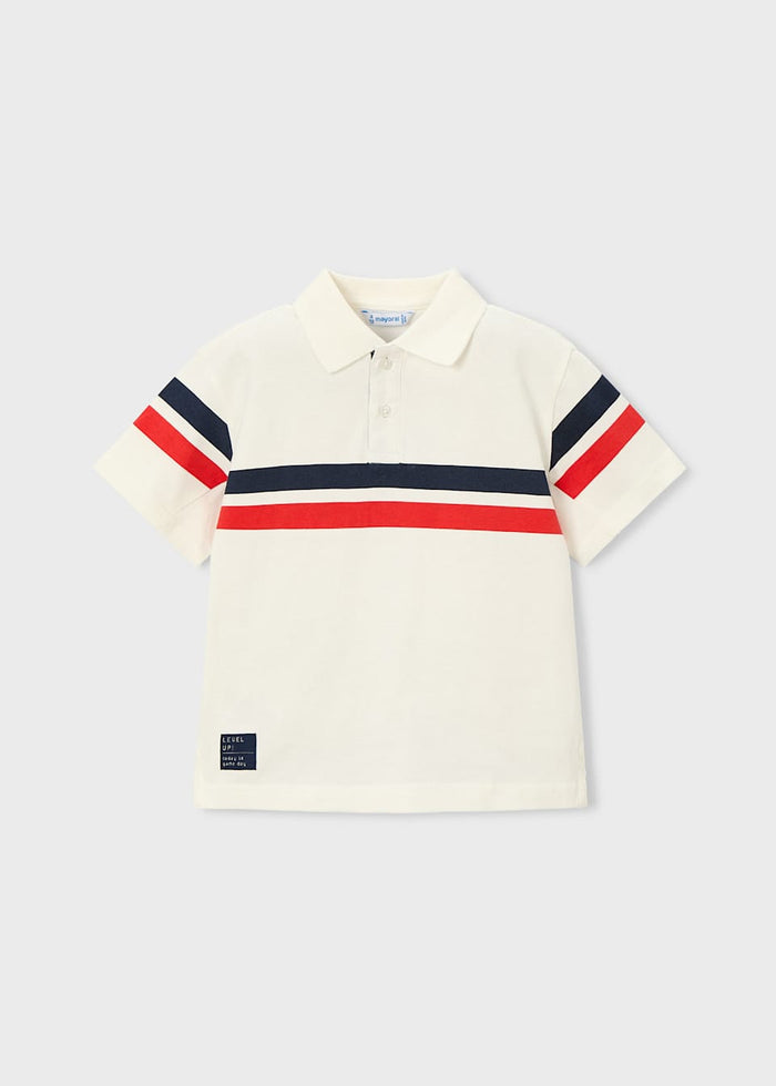 Boy Striped Polo Shirt - Red, White + Blue (3T) - Wee Bee Baby Boutique