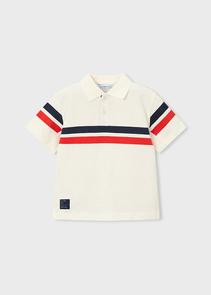 Boy Striped Polo Shirt - Red, White + Blue (3T) - Wee Bee Baby Boutique