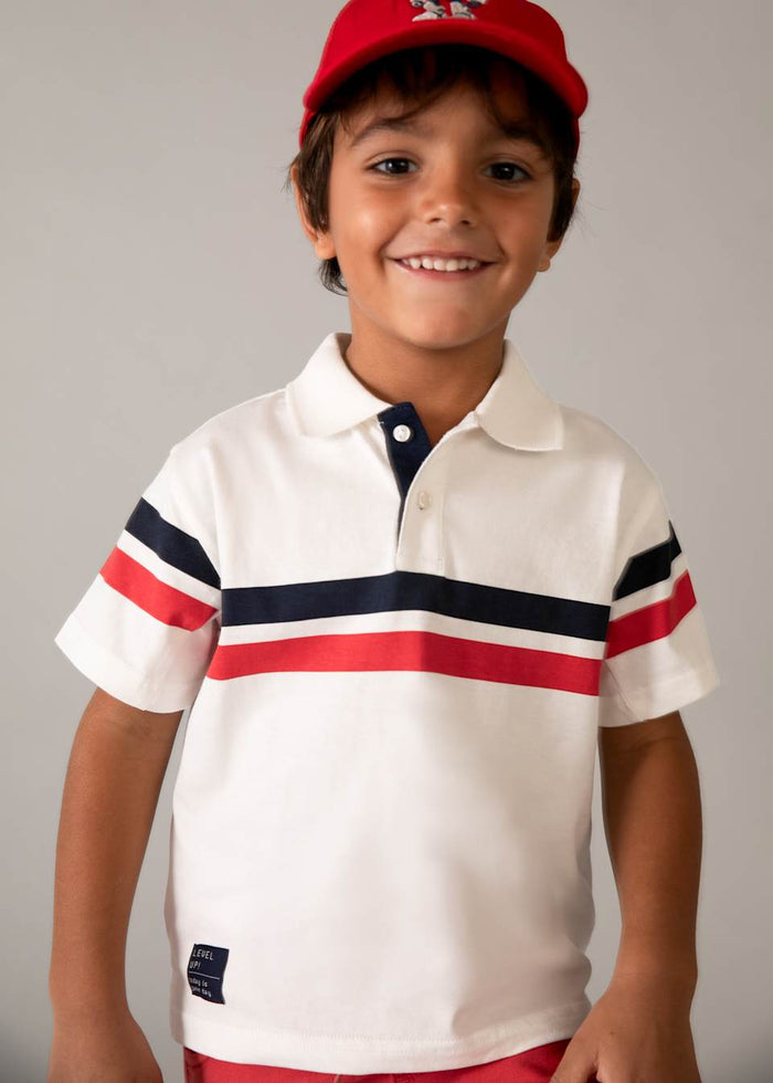 Boy Striped Polo Shirt - Red, White + Blue (3T) - Wee Bee Baby Boutique
