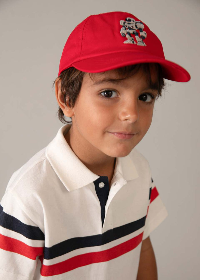 Boy Striped Polo Shirt - Red, White + Blue (3T) - Wee Bee Baby Boutique
