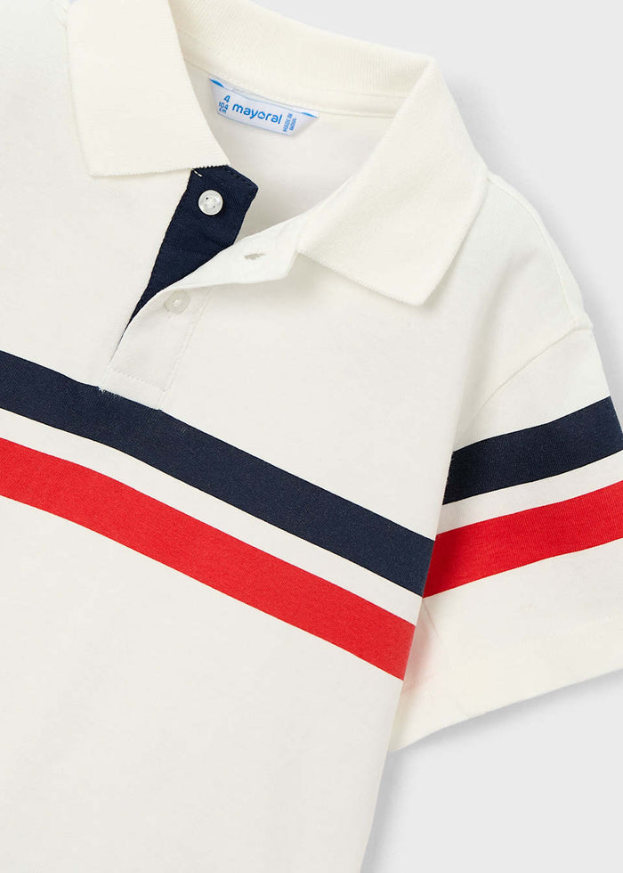 Boy Striped Polo Shirt - Red, White + Blue (3T) - Wee Bee Baby Boutique