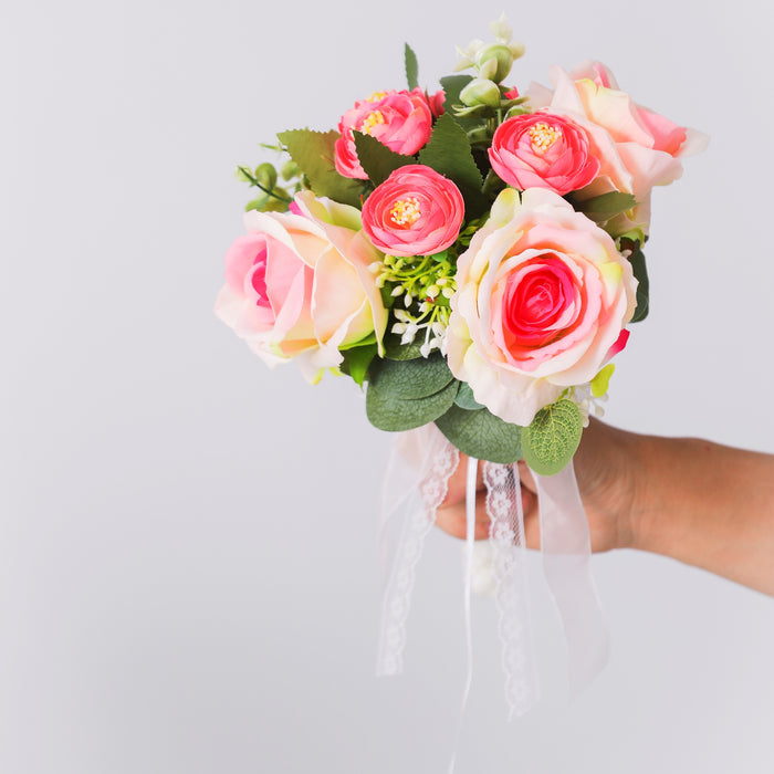 Bulk 7" Small Free-Form Bridal Bouquet in Romantic Pink Rose Bouquet Wholesale
