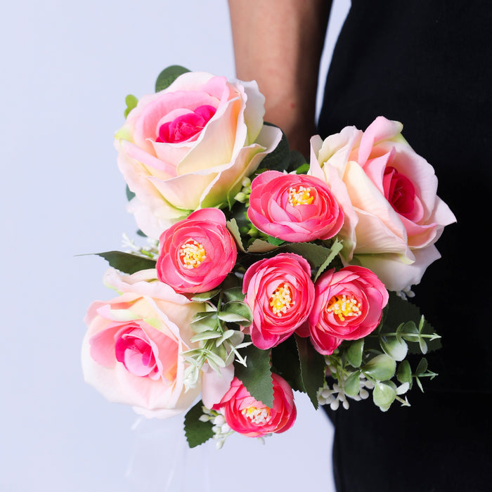 Bulk 7" Small Free-Form Bridal Bouquet in Romantic Pink Rose Bouquet Wholesale