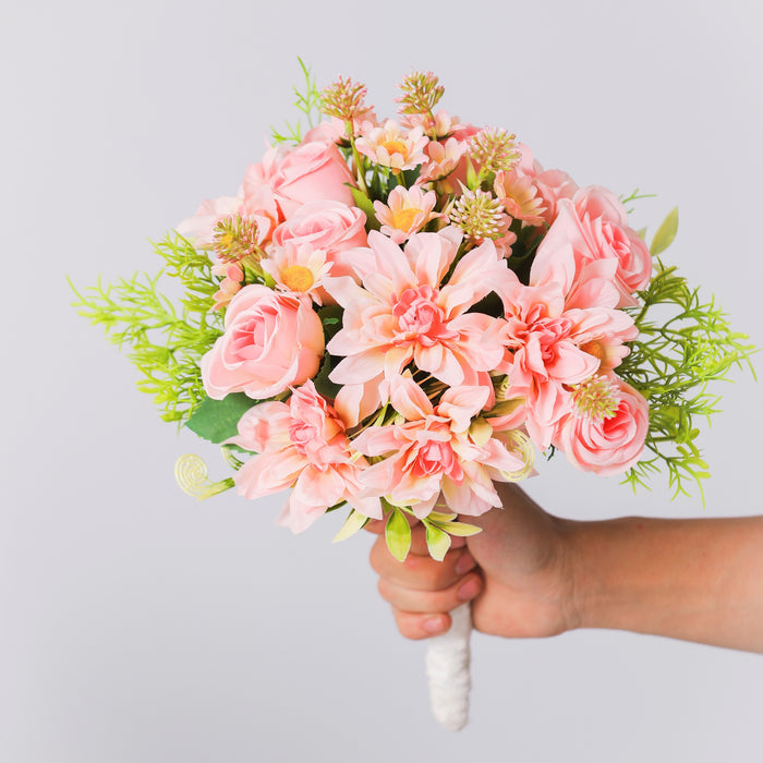 Bulk 9" Free-Form Bridal Bouquet in Soft Pink Rose Dahlia and Daisy Bouquet Wholesale
