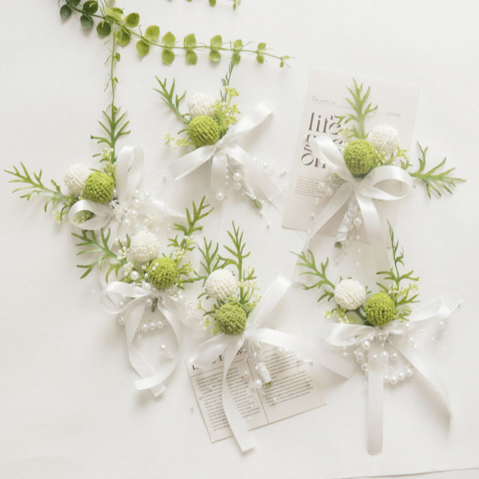 Bulk Forest-style Boutonniere and Wrist Corsage Set for White Wedding Prom Suits Wholesale