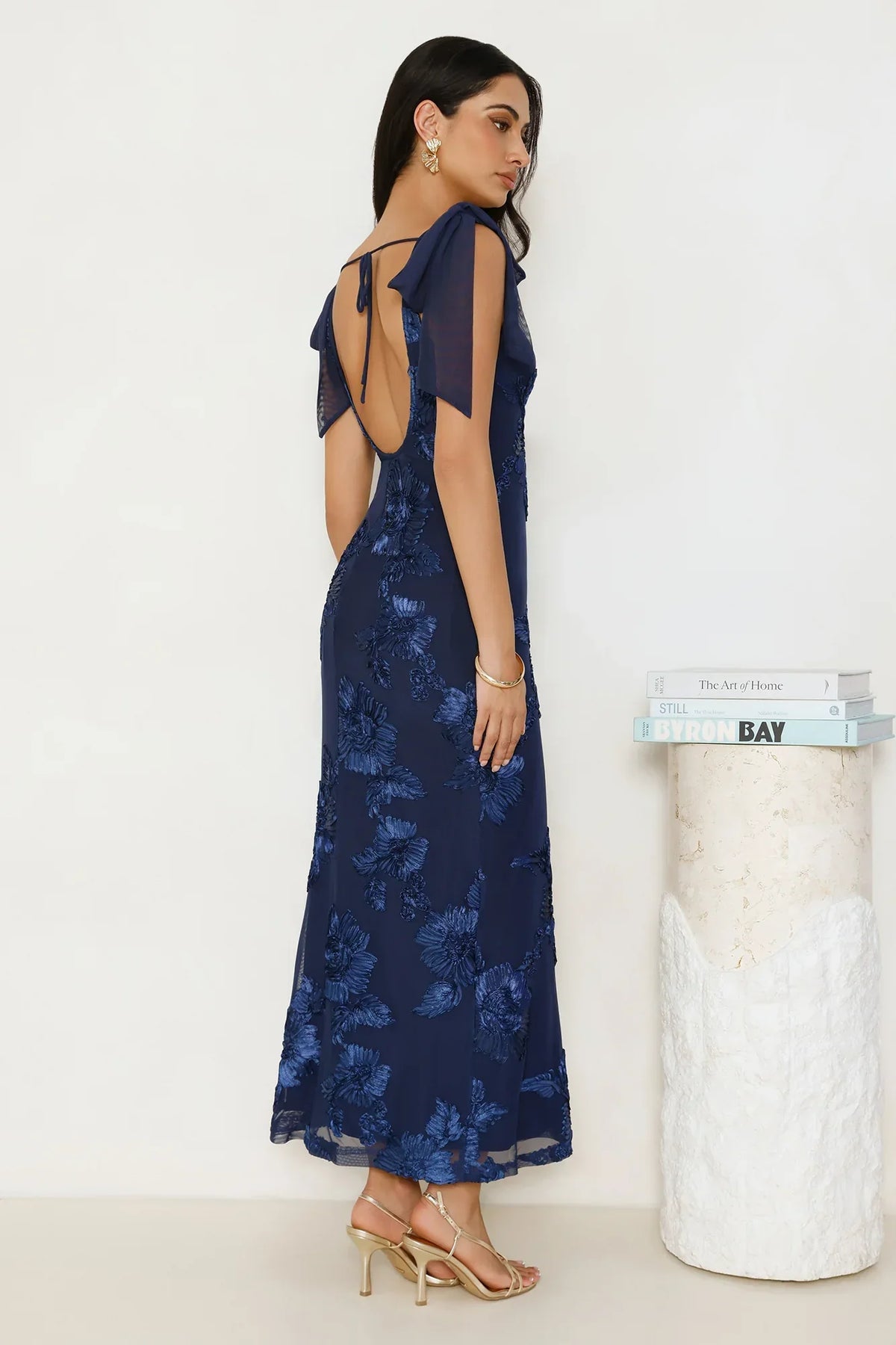 Golden Doll Mesh Maxi Dress Navy