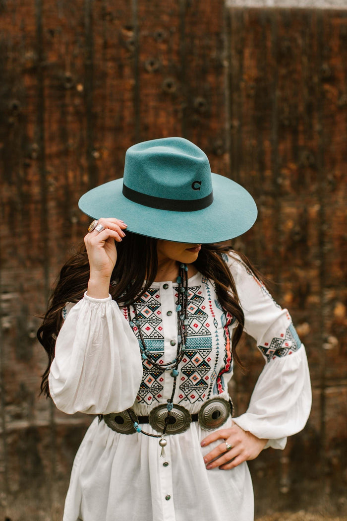 Charlie 1 Horse Women's Highway Teal Wool Western Fashion Cowgirl Hat CWHIWA-403678-Painted Cowgirl Western Store