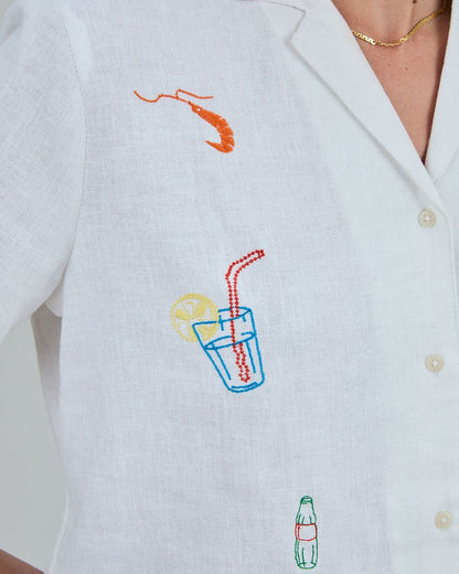 Chiringuito Embroidery Aloha Blouse White - Linen & Ecovero Viscose