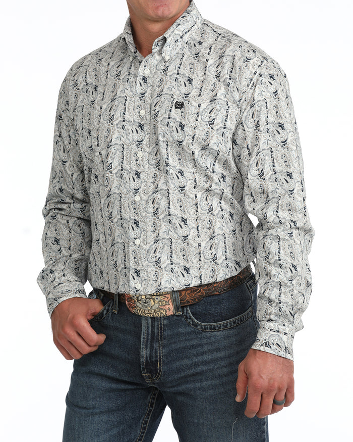 Cinch Men's Cream Paisley Classic Fit Button Long Sleeve Western Shirt MTW1106154
