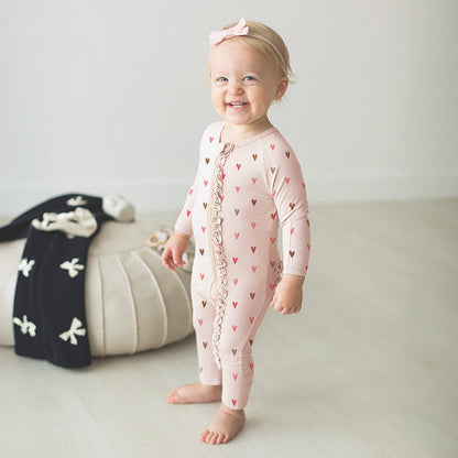 Cozy Romper with Ruffles - Mini Hearts