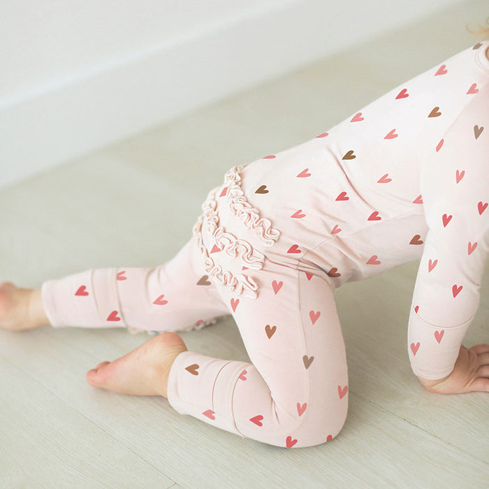 Cozy Romper with Ruffles - Mini Hearts