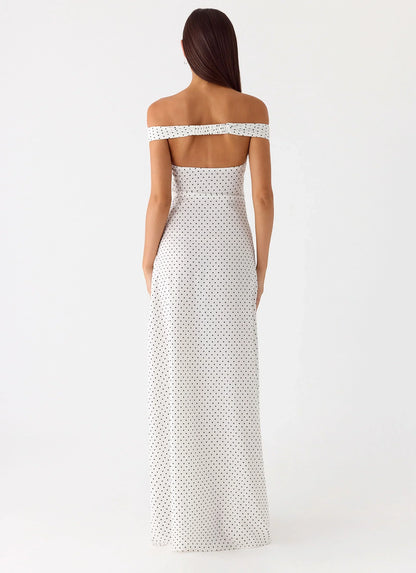 Melany Maxi Dress - White Polkadot